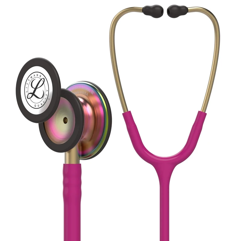 3M Littmann Classic III Monitoring Stethoscope, Rainbow-Finish, Raspberry Tube, 27 inch, 5806
