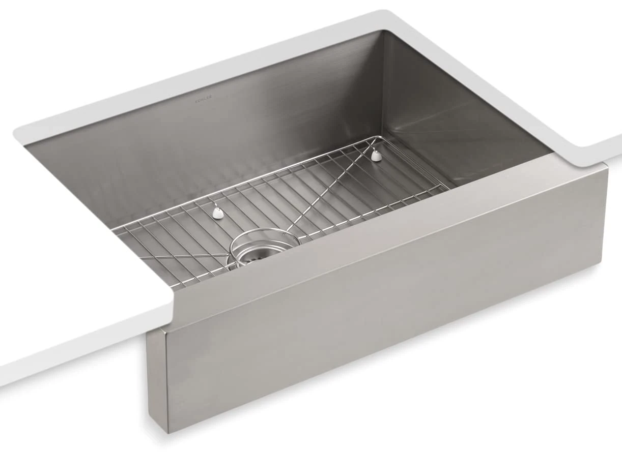 KOHLER 3936-NA Vault(TM) 29-1/2" x 21-1/4" x 9-5/16" Under-Mount Single-Bowl, Stainless Steel with Short Apron for 30" Cabinet Kitchen Sink, 30 Inch
