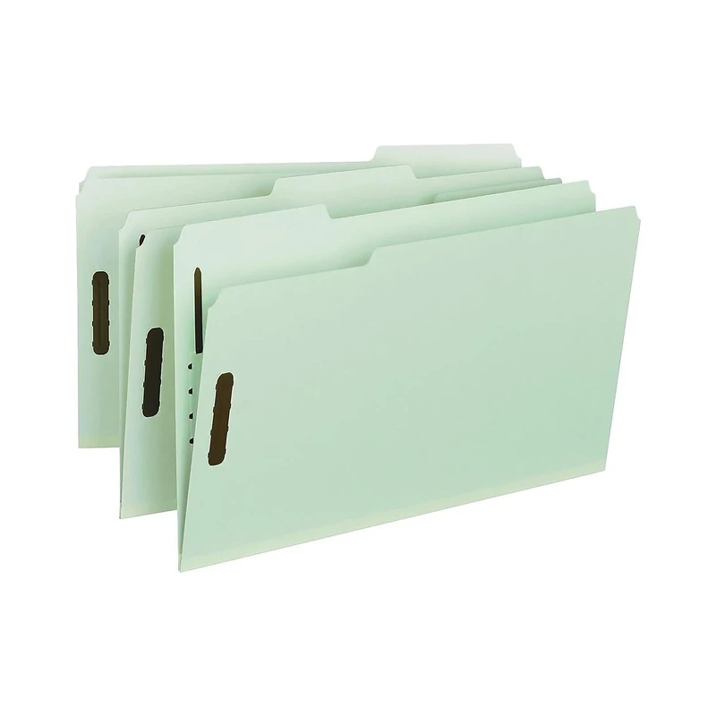 Smead 100% Recycled Pressboard Fastener File Folder, 2 Fasteners, 1/3-Cut Tab, 1" Expansion, Legal Size, Gray/Green, 25 per Box (20003)