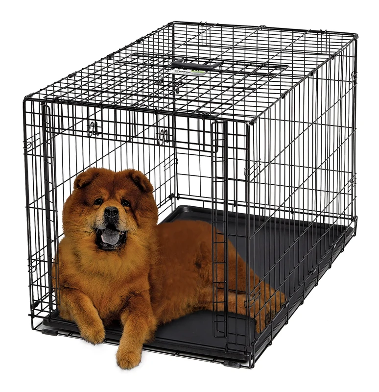MidWest Homes for Pets Intermediate Ovation Single Door Folding Dog Crate, 91 cm, Space-Saving Patented Up & Away Door, Leak-Proof Pan, Divider Panel, Black