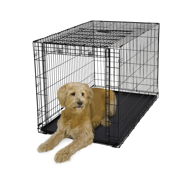 MidWest Homes for Pets XL Ovation Single Door Folding Dog Crate, 122 cm, Space-Saving Patented Up & Away Door, Leak-Proof Pan, Divider Panel, Black