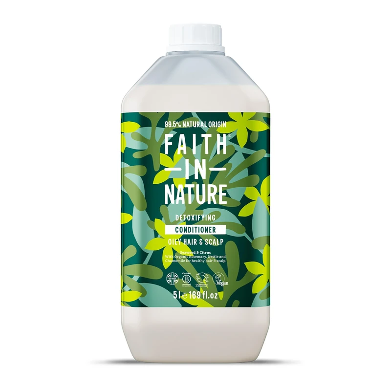 Faith In Nature Natural Seaweed & Citrus Conditioner, Detoxifying for Oily Hair & Scalp, Vegan & Cruelty Free, No SLS, Silicones or Parabens, 5L Refill Pack