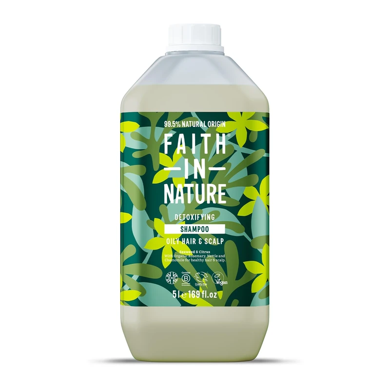 Faith In Nature Natural Seaweed & Citrus Shampoo, Detoxifying for Oily Hair & Scalp, Vegan & Cruelty Free, No SLS, Silicones or Parabens, 5L Refill Pack