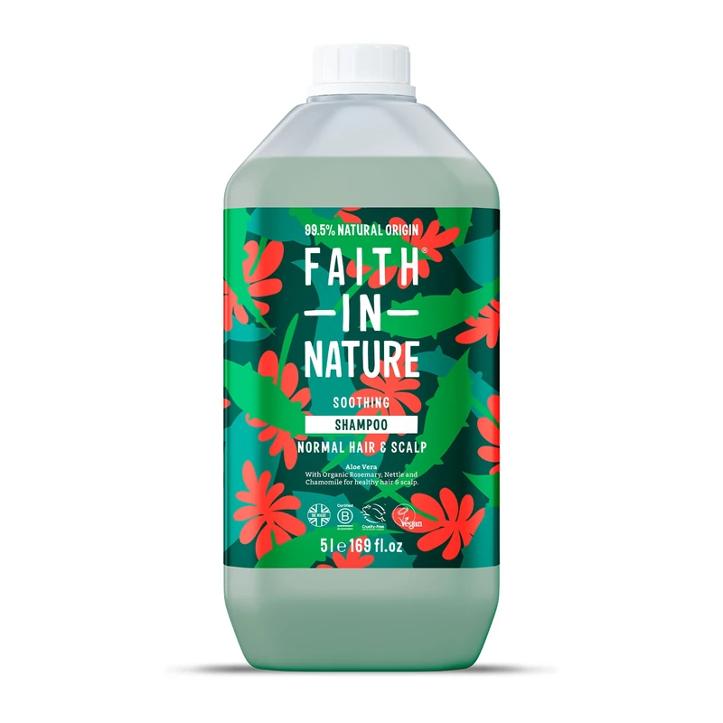 Faith In Nature Natural Aloe Vera Shampoo, Soothing for Normal Hair & Scalp, Vegan & Cruelty Free, No SLS, Silicones or Parabens, 5L Refill Pack
