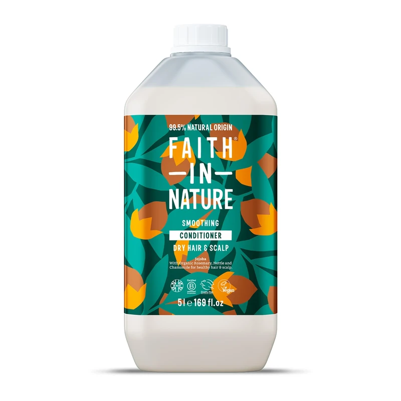 Faith In Nature Natural Jojoba Conditioner, Smoothing for Dry Hair & Scalp, Vegan & Cruelty Free, No SLS, Silicones or Parabens, 5L Refill Pack