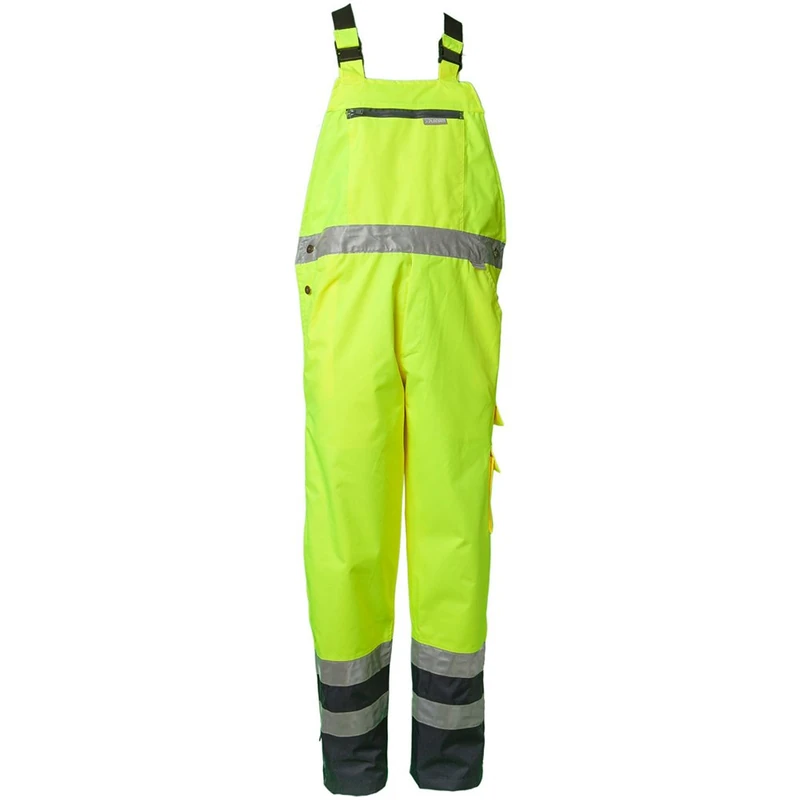 Planam 2067044 Size Small "High Visible" Rain-Dungarees - Yellow/Marine Blue