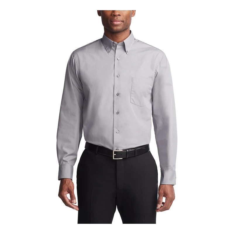 Van Heusen Men's Dress Shirts Regular Fit Silky Poplin Solid - Grey - XXXL - Image 1