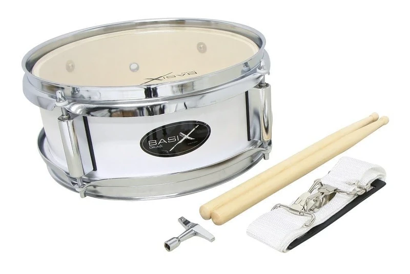 GEWA Junior Marching Drum 10 x 4", wooden shell white, incl. carrying strap and drumsticks