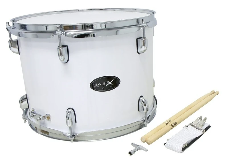 GEWA Marching Tenordrum, Marching Drum 14 x 10", wooden shell white, incl. carrying strap and drumsticks