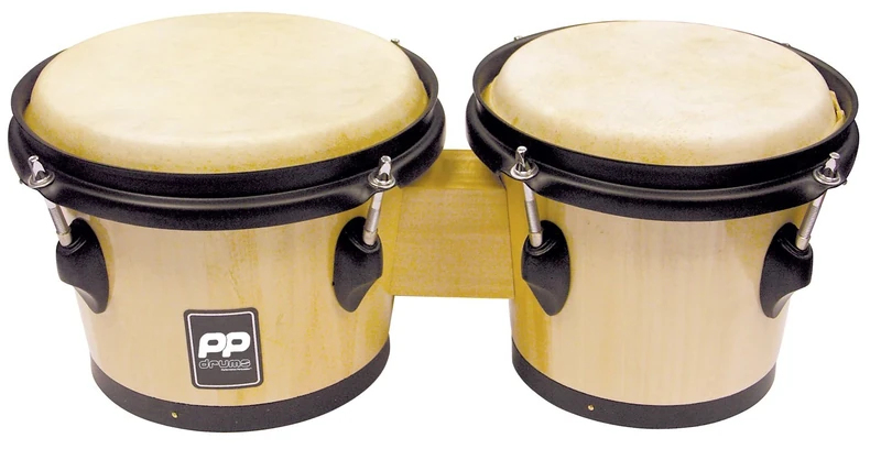 Performance Percussion Bongos with Black Hardware - Natural Wood