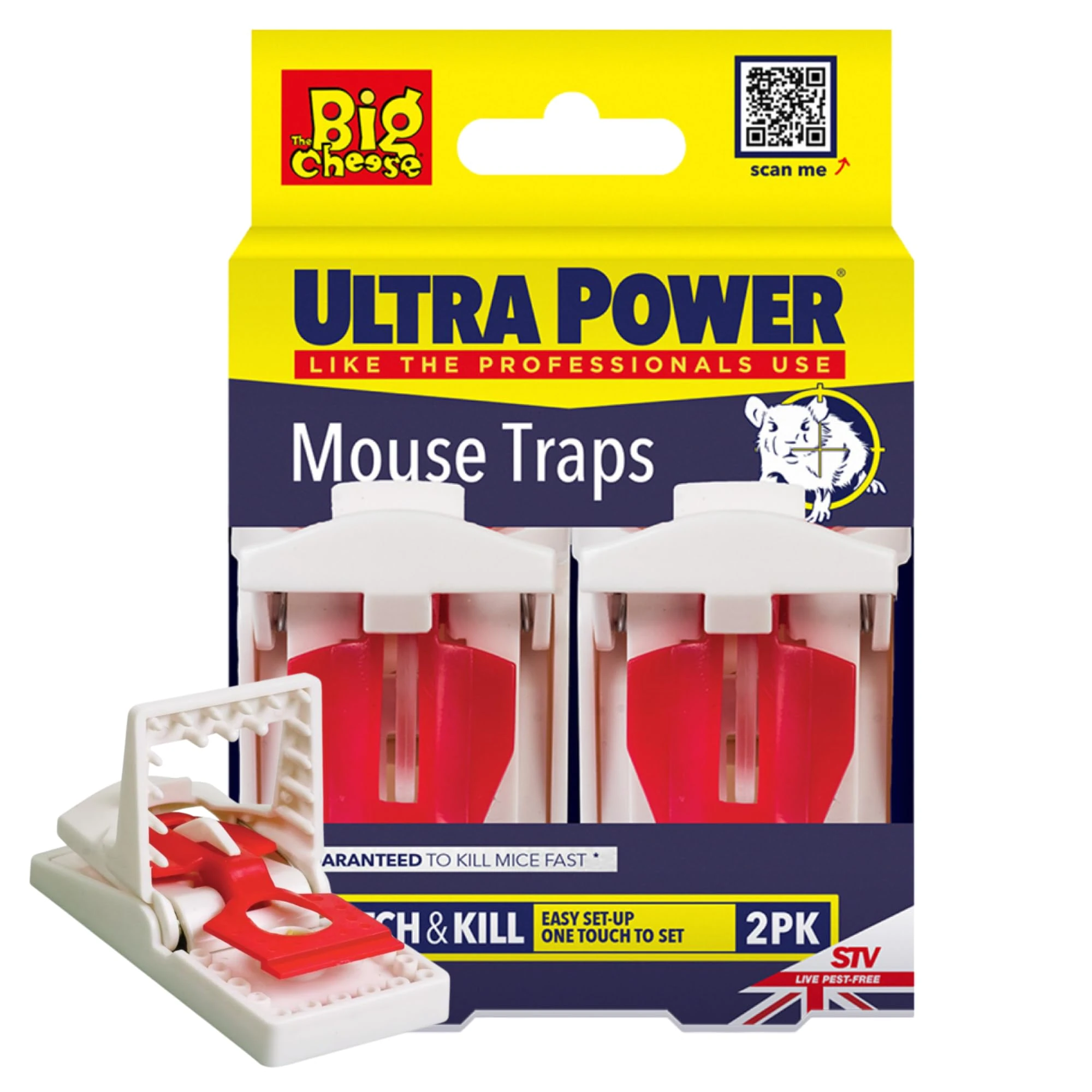 The Big Cheese Ultra Power Ready-Baited Mouse Trap - Twin Pack - Reusable Mouse Traps For Indoor & Outdoor Use - Humane Mouse-Trap - Easy to Clean Plastic Mice Trap - Prebaited Rodent Trap