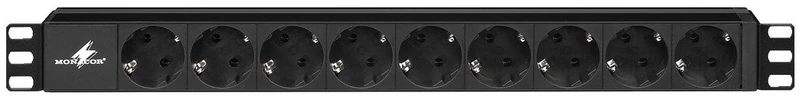 Monacor 2m Aluminium Rack Mount Power Strip - Black (9 Earthed Socket) - Image 1