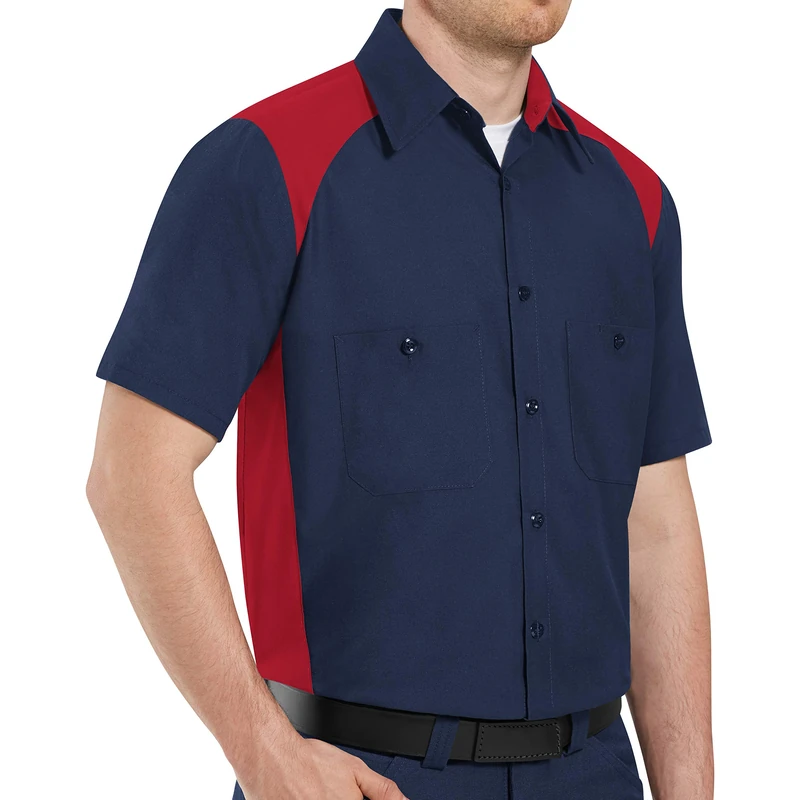 Red Kap Men's Motorsports Shirt, Red/Navy, Short Sleeve 3X-Large