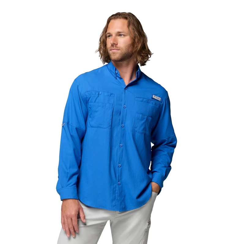 Columbia Men's Tamiami 2 Long Sleeve Shirt, Long Sleeve Shirt, Vivid Blue, Small
