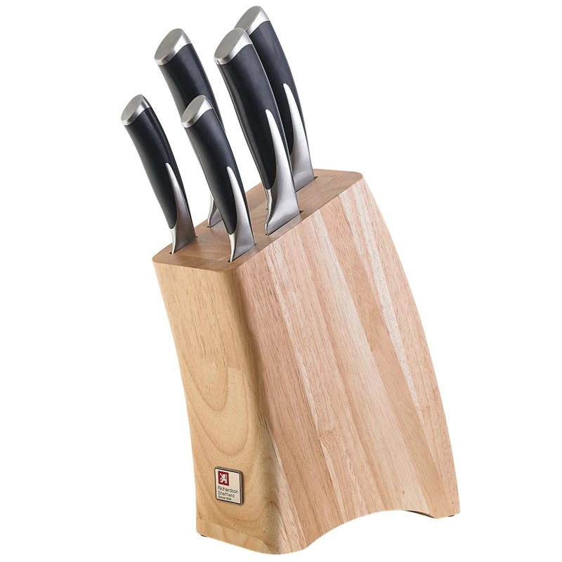 Richardson Sheffield Kyu 5-Piece Knife Block Set – High Carbon Stainless Steel Knives with Wooden Block – Paring, Utility, Cook’s, Santoku & Bread Knives – Kitchen Knife Set