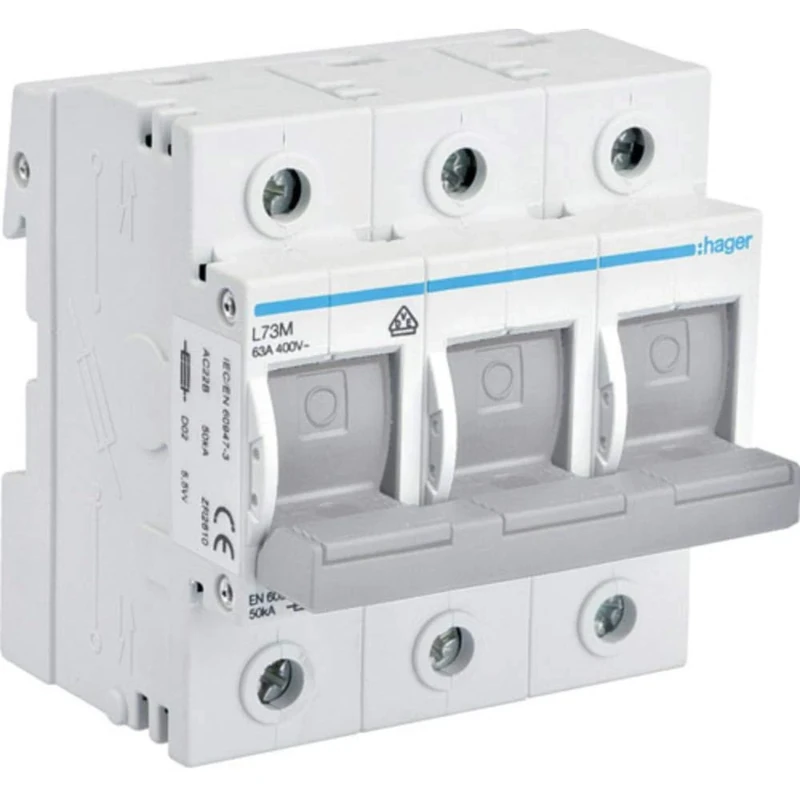 Hager L73M Circuit Breaker Unit, D0, 3-Pin, 63 A