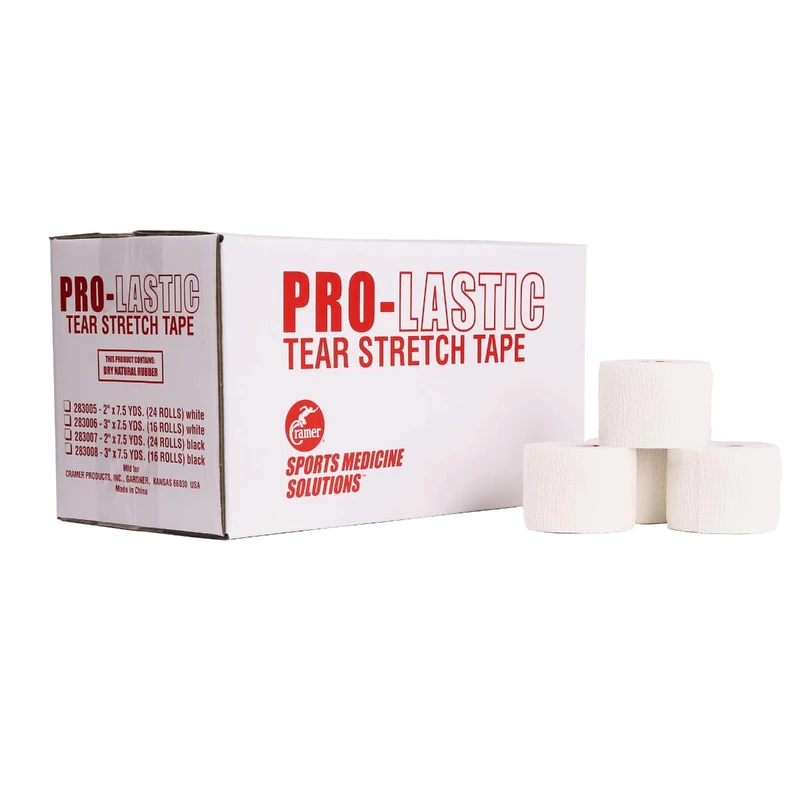 Cramer ProLastic Tear Stretch Sport Tape – Easy Tear Athletic Strapping Tape for Sports Injuries, Support Tape for Foot and Ankle – Secure Fit & Durability – White – 3" x 7.5yds, 16 Rolls