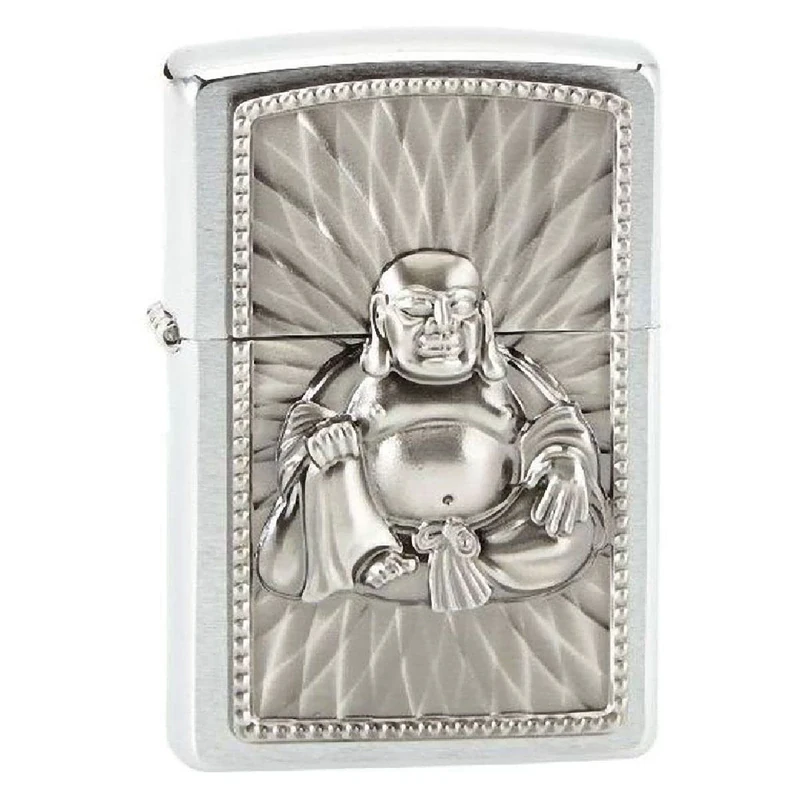 Zippo - Windproof Lighter, Buddha with 108 Pearls, Brushed Chrome, Emblem, Refillable, Reusable, Windproof Design, Gift Box, Made in the USA