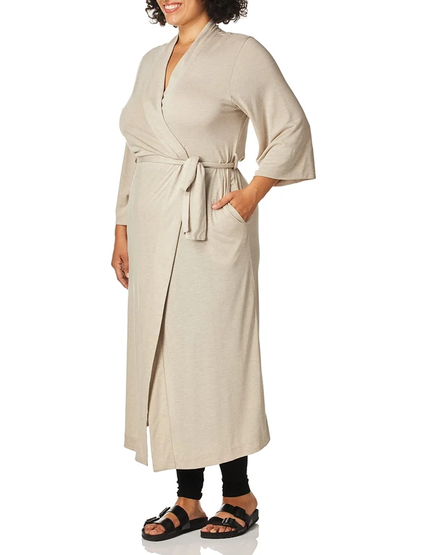 Natori Shangri La Long Robe with Kimono Sleeves, Bathrobe for Women, Cashmere, Large