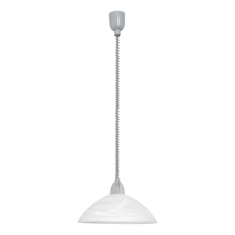 Eglo Lord 2 Height Adjustable Pendant Light, Classic Living Room and Kitchen Hanging lamp, matt Nickel and White Alabaster Glass E27 Socket - Image 1