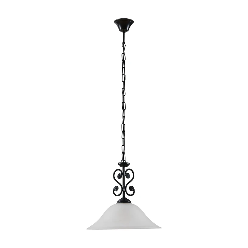 Eglo Pendant Light Murcia, 1-Light Hanging Lamp Vintage, Rustic, Steel Pendant in Black, White Alabaster Glass, Dining Table Lamp, Hanging Living Room Light with E27 Socket