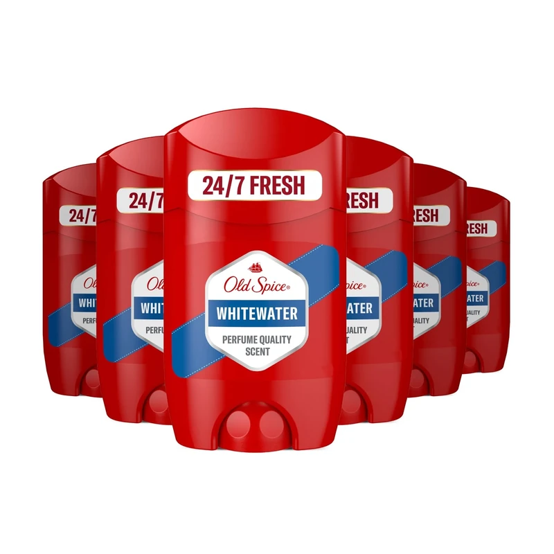 Old Spice Whitewater Men's Deodorant Stick 50ml x 6, 24/7 Fressshhh With Daily Use, Long Lasting Perfume Quality Scent, Odour Protection, 0% Aluminium Salts, Invisible On Black & White