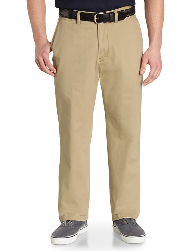 Nautica Men's Big & Tall Cotton Twill Flat Front Chino Pant Business Casual, True Khaki D83050, 42W x 46L