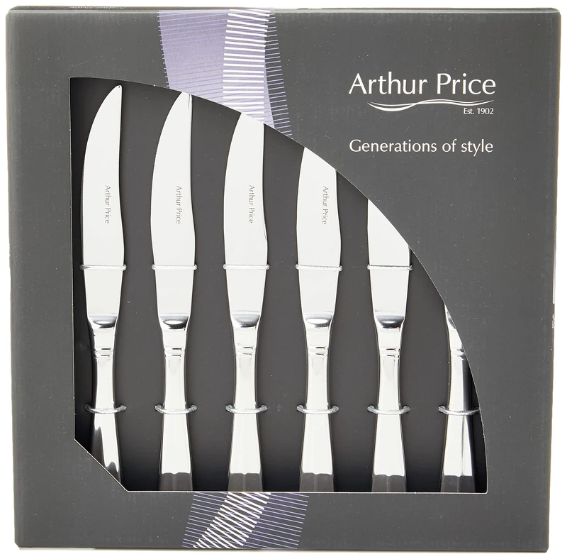 Arthur Price Every Day Rattail Steak Knives, Stainless Steel, Silver, 26.4 x 26.6 x 4 cm