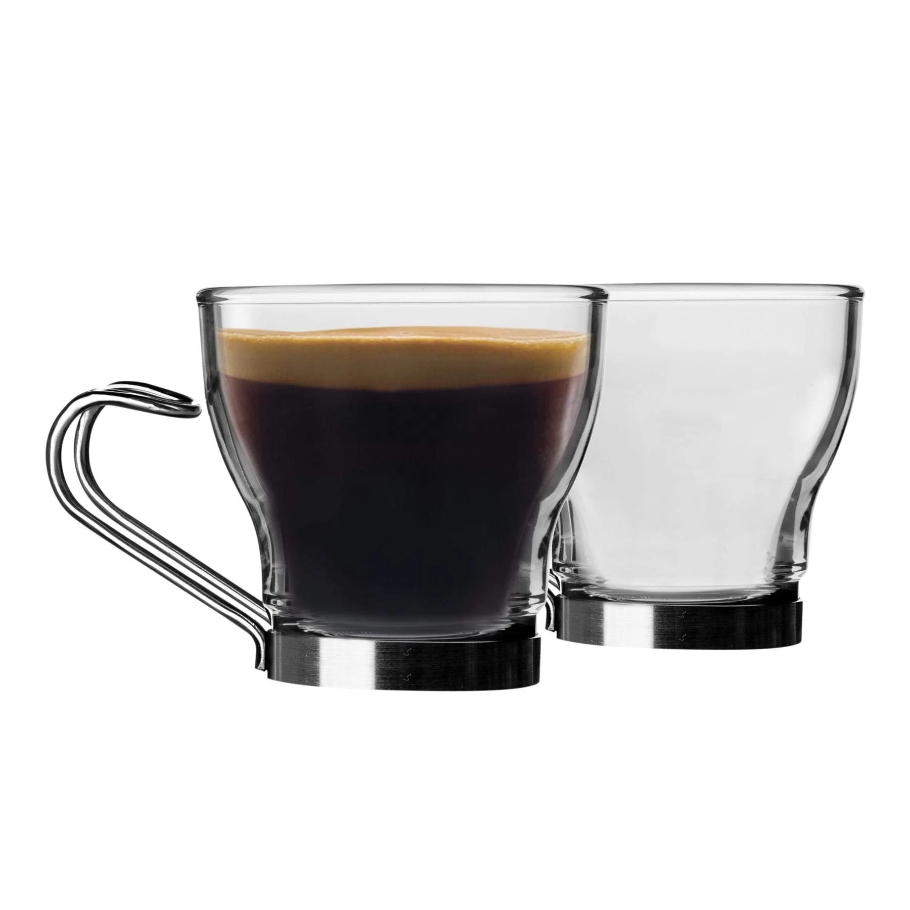 Bormioli Rocco Oslo Espresso Cup with Metal Handle 100ml, Hard Glass, 6 Cups