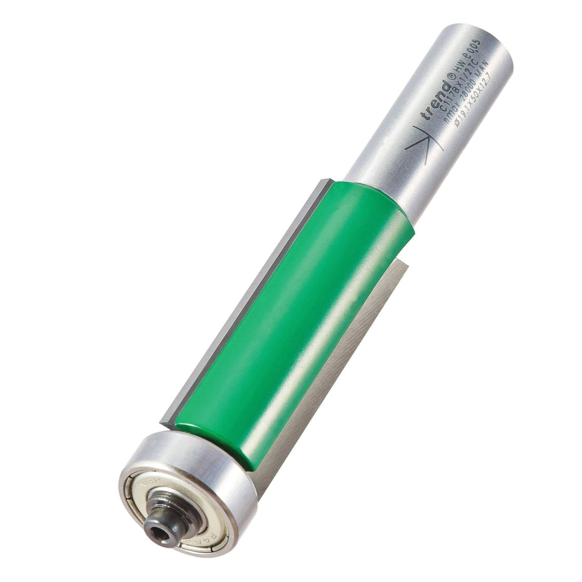 Trend CraftPro Guided Trimmer Router Cutter Bit, 1/2 Inch Shank, 19.1mm Cut Diameter & 50mm Cut Length, Tungsten Carbide Tipped, C117BX1/2TC