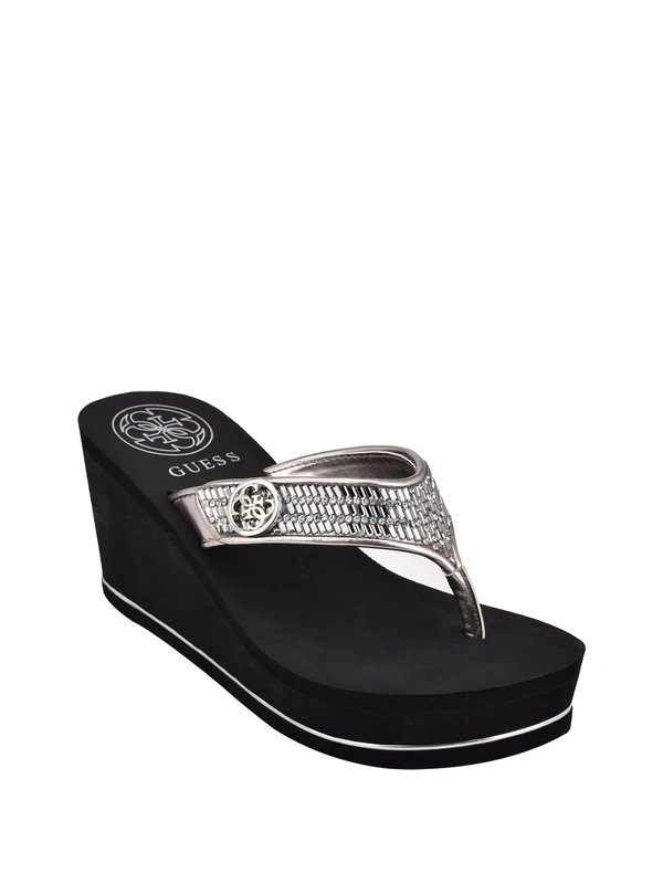 GUESS Women's Sarraly Flip-Flop, Pewter 179, 3 UK