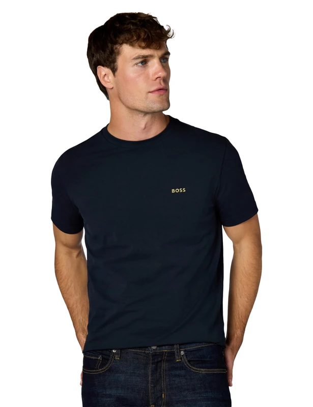 BOSS Men's Contrast Logo Cotton Stretch T-Shirt, Dark Night Blue, Large - Image 1