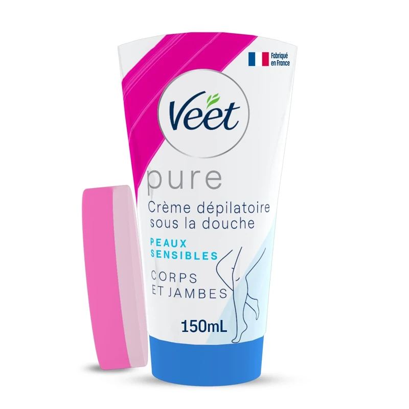 Veet Pure Hair Removal, in Shower Cream, Body & Legs, Normal Skin, 150ml Each, 1 Sponge, Long Lasting Smoothness, Hydrates & Exfoliates Skin, Least Number of Ingredients (Packaging May Vary)
