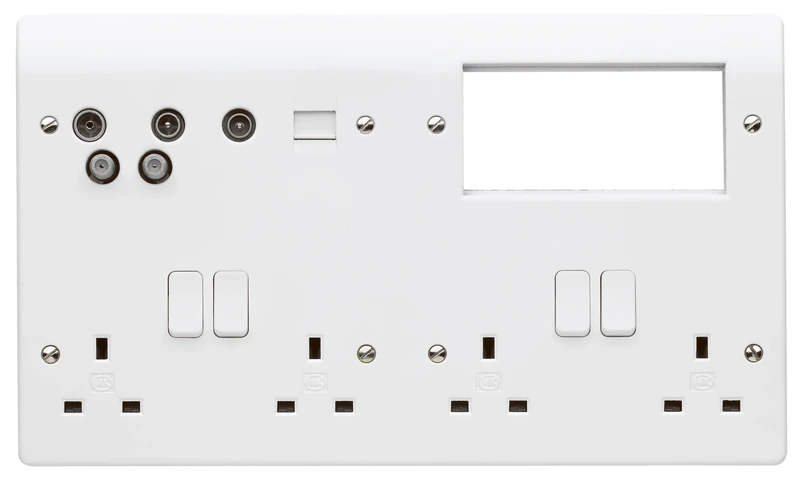 Mk K2740WHI 4g Double Pole 13A Combi Plate/Quad/TV/BT