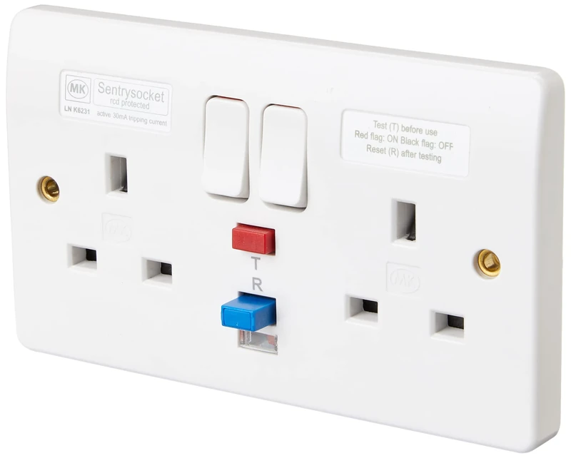 Mk K6231WHI 2-Gang 13A RCD Socket 30MA Active