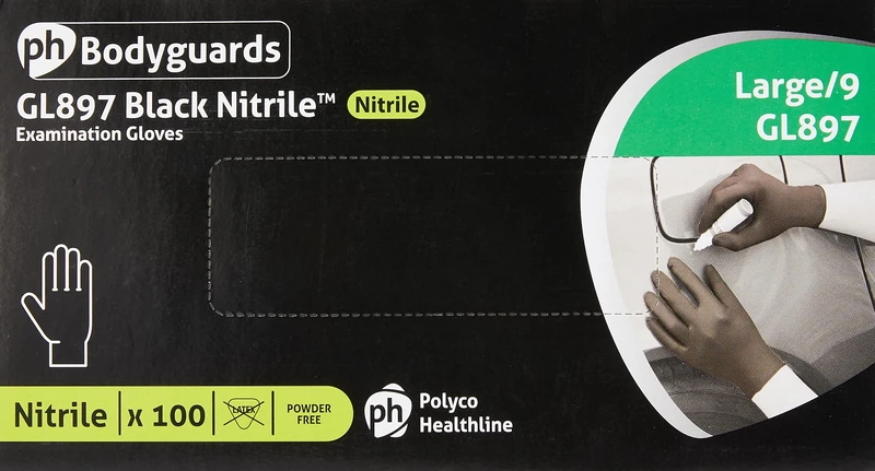 Bodyguard GL8973 Men's Nitrile Gloves - Black, L, Pack of 100 - Image 1