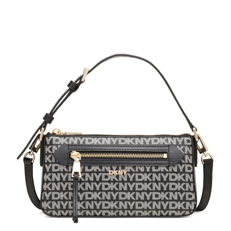 DKNY Women's Bryant Ave Top Zip Demi Crossbody, Black logo black, Small