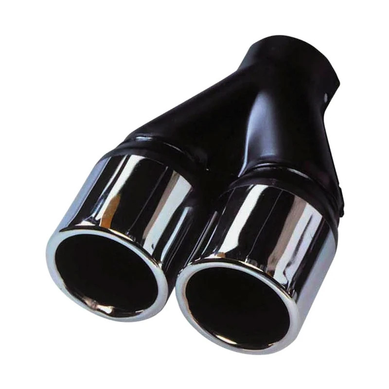 AutoStyle Exhaust finisher Steel/Chrome - 2x round 70mm - length 200mm - ->50mm connection