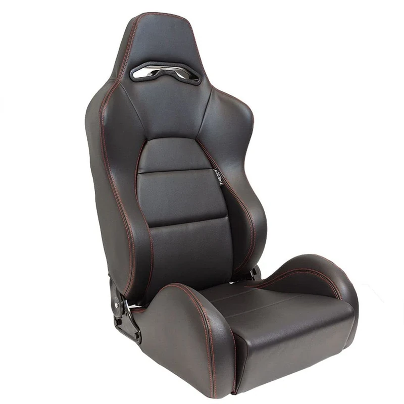 AutoStyle Sport seat 'Eco' - Black Synthetic leather + Red stitching - Left-side reclinable back-rest - incl. slides