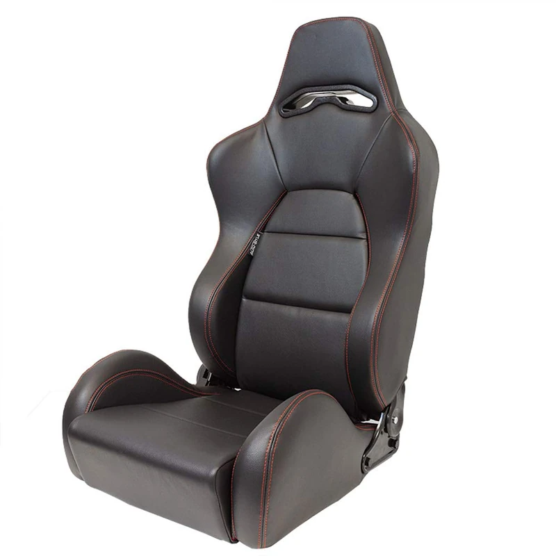 AutoStyle Sport seat 'Eco' - Black Synthetic leather + Red stitching - Right-side reclinable back-rest - incl. slides