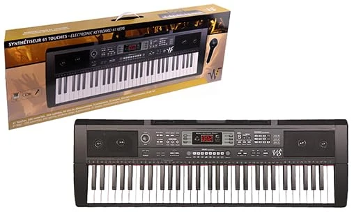 WS Elegance 61 Keys Synthesizer 610000-95 cm Black – Ideal for Beginners – Music – Instrument – Izzy – Piano Initiation – Amateur Musician – USB Cable Included – Microphone