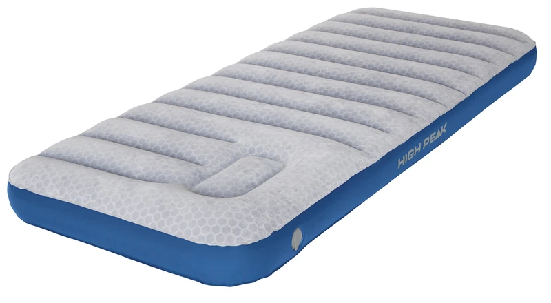 High Peak Unisex Cross Beam Single Extra Long Air Bed with Integrated Foot Pump and Non-Slip Function, Breathable, Robust, Soft Top, for Indoor and Outdoor Use, Light Grey/Blue, XXL