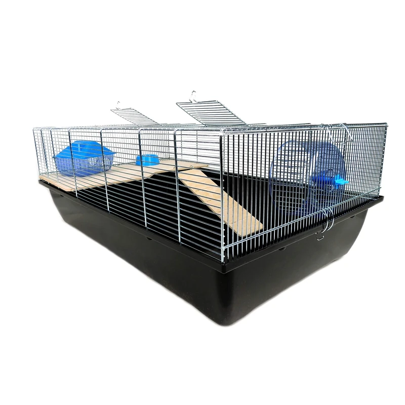 Little Friends Carlton Rat and Hamster Cage With Wooden Shelf and Ladder, 78 X 48 X 29 cm, Black