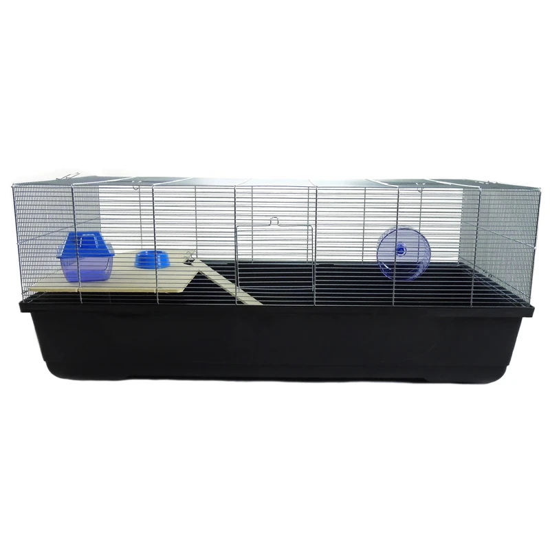 Little Friends Ritz Rat and Hamster Cage With Wooden Shelf and Ladder, 10 X 54 X 39 cm, Black