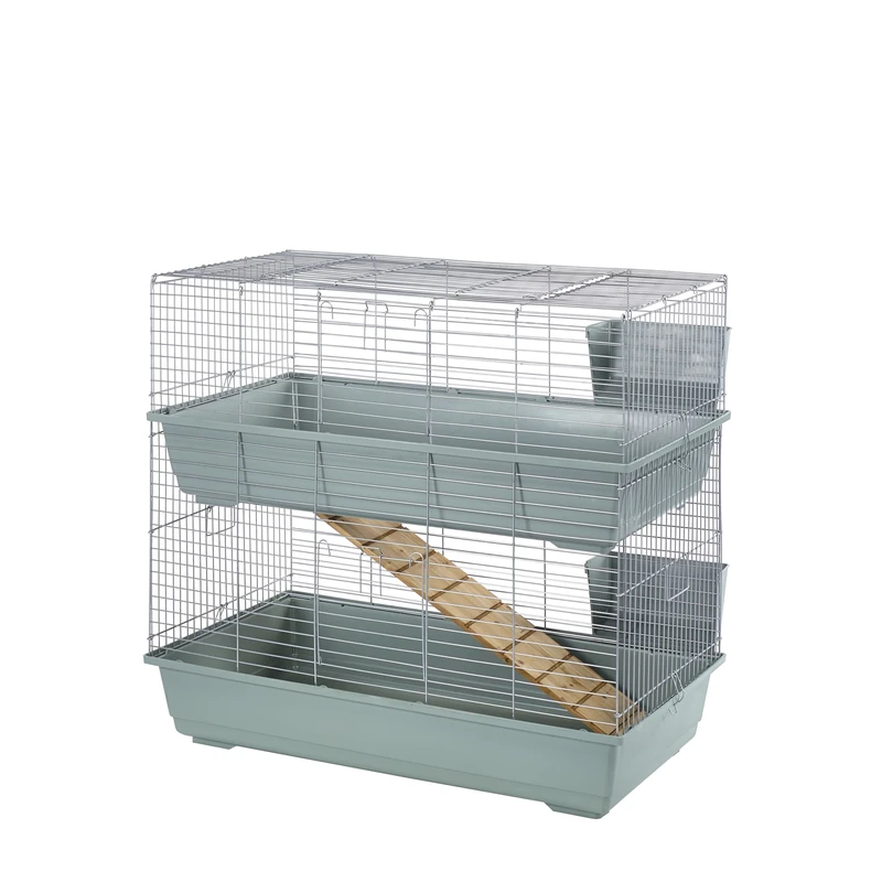 Little Friends Double Tier Rabbit Cage, 100cm, Beige/Silver