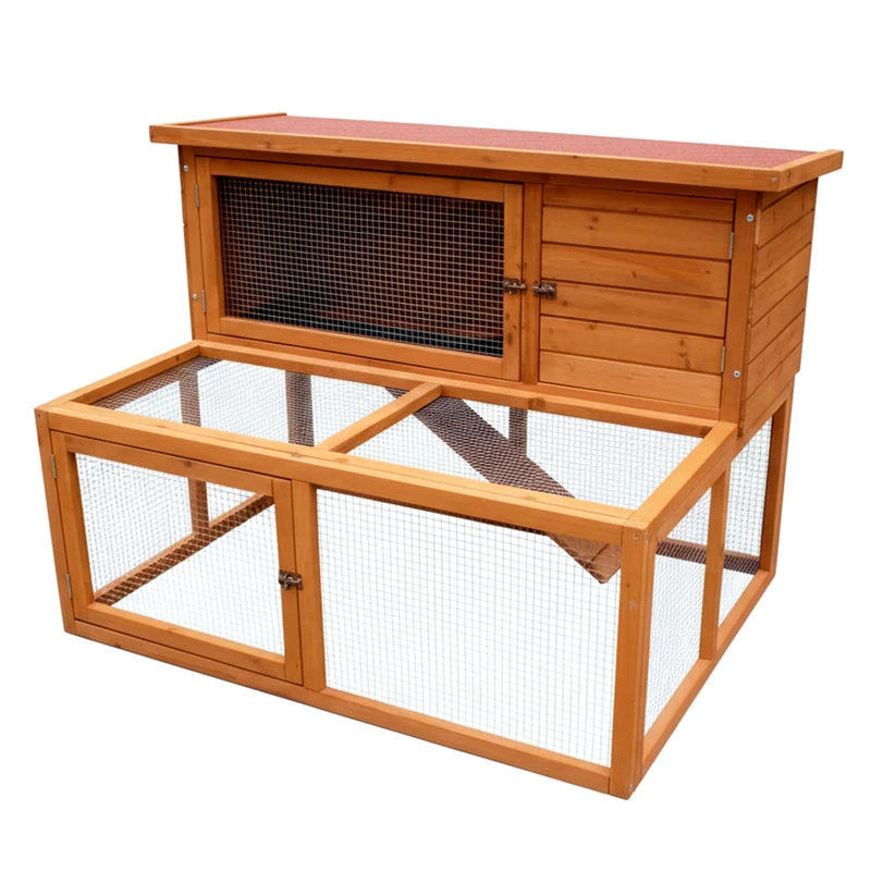 Outdoor Rabbit Hutch with Play Pen | 2-Tier Premium Guinea Pig Cage and Run | Wooden Small Animal Home | 126 x 88 x 90 cm