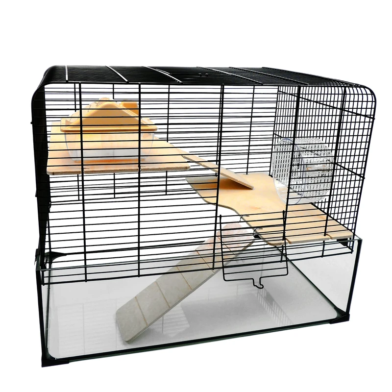 Little Friends Savoy Gerbilarium Cage with Accessories – 2-Tier Glass Tank Gerbil Habitat with Wire Top – Ideal for Gerbils, Mice & Hamsters – 58.5 x 38 x 47.5 cm