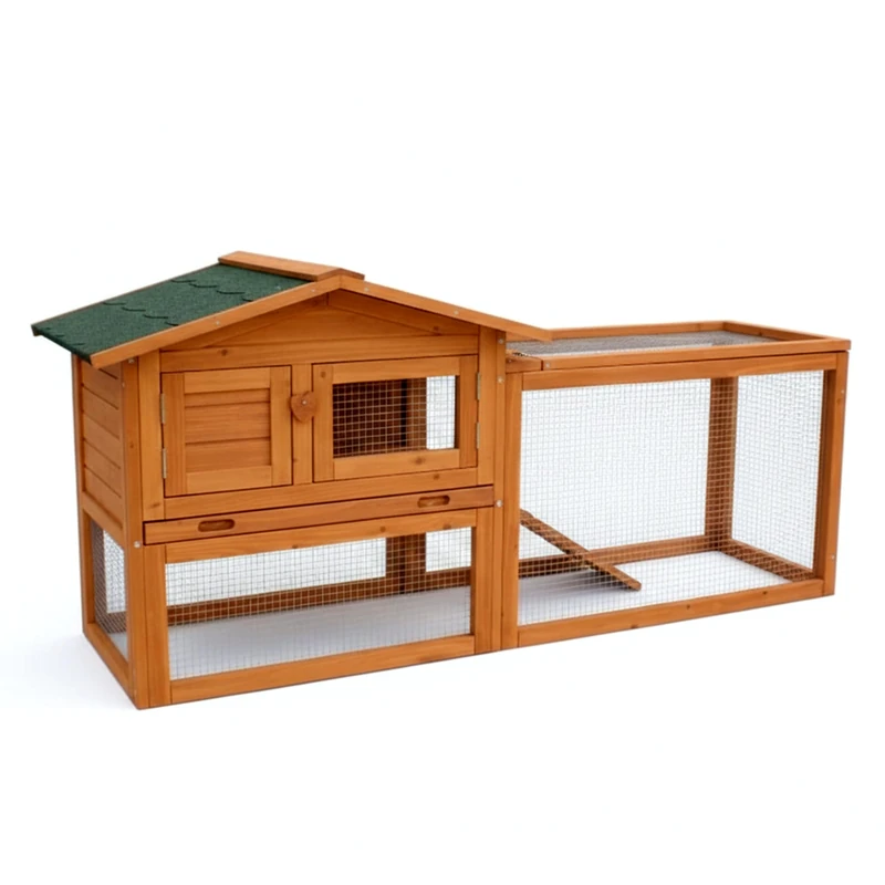 Outdoor Rabbit Hutch with Play Pen | Apex Roof Guinea Pig Cage and Run Combo | Complete Small Animal Setup | 155 x 53 x 70 cm