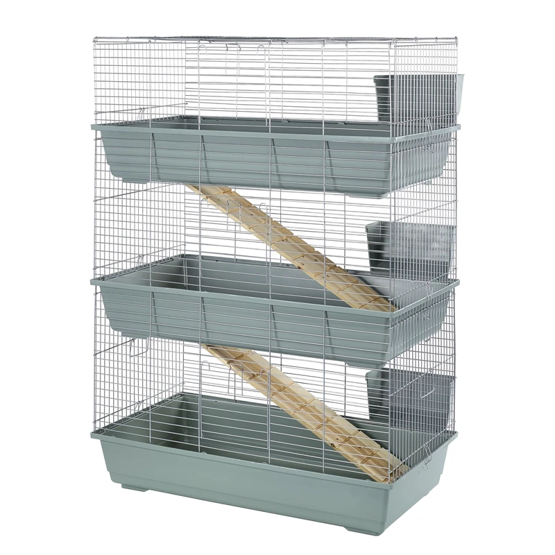Little Friends Triple Rabbit Cage, 102 x 56 x 139 cm, Beige/Silver
