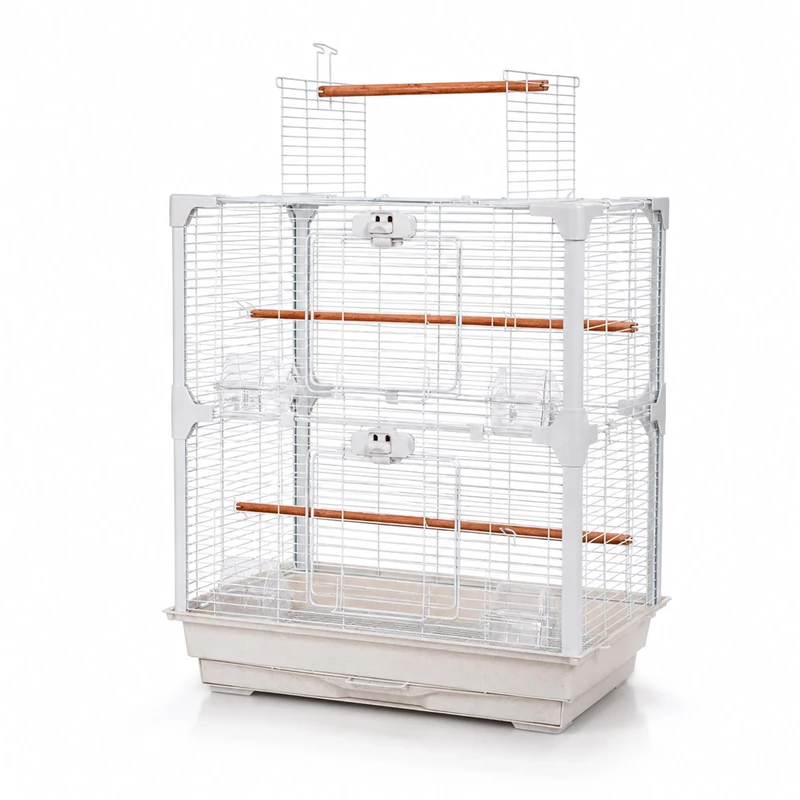 Little Friends OpenSky Bird Cage for Budgies, Canaries, Finches & Cockatiels - White Double-Door Top-Opening Cage with Play Perch, 66 x 35 x 90 cm